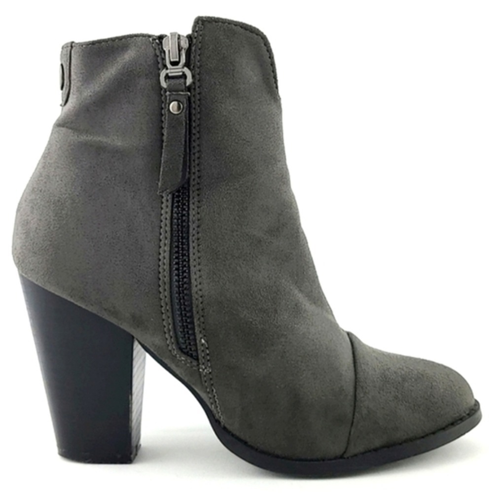 Bucco Women's Ankle Boots Booties Faux Suede Moto Block Heel Zip Detail Grey 7.5